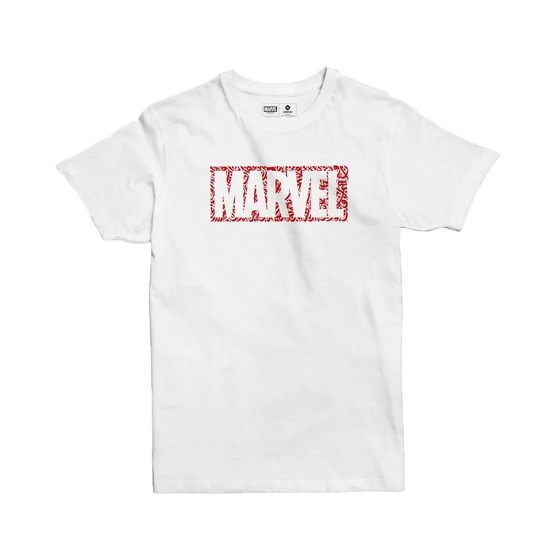 Jobedu Marvel Logo Calligraphy T-Shirt - White - تي-شيرت - Size:Large
